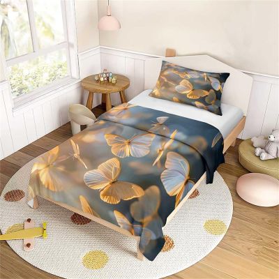 Hearda Elegant Butterfly Series Kids' Bedding Set, Microfiber Duvet Cover and Pillowcase Set with Zipper, Orange, 120 x 150 cm