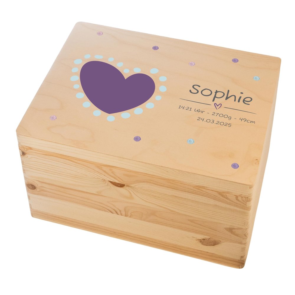 LARIFEE Personalized Baby Keepsake Box with Heart and Name, Wooden, Large 40 x 30 x 23 cm