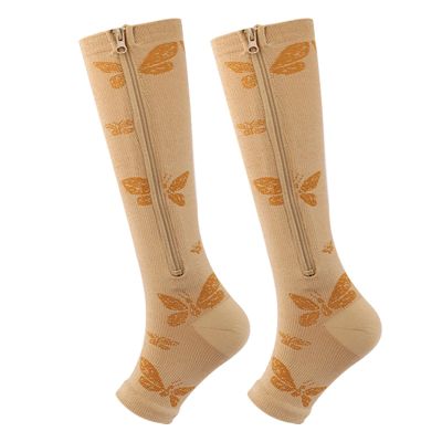 PRIOKNIKO Sport Compression Socks for Men and Women, Running and Jump Rope, Zipper, Non-Slip Calf Socks, Butterfly, XXL