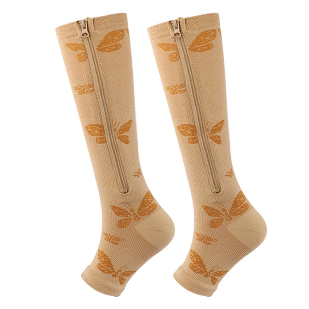 PRIOKNIKO Sport Compression Socks for Men and Women, Running and Jump Rope, Zipper, Non-Slip Calf Socks, Butterfly, XXL