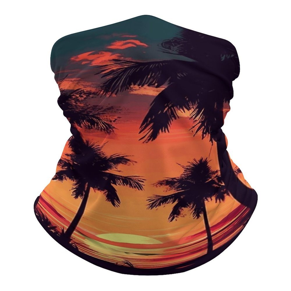 Decorative Half-Face Headwear, Palm Tree Summer Sunset Seamless Tube Scarf for Adults