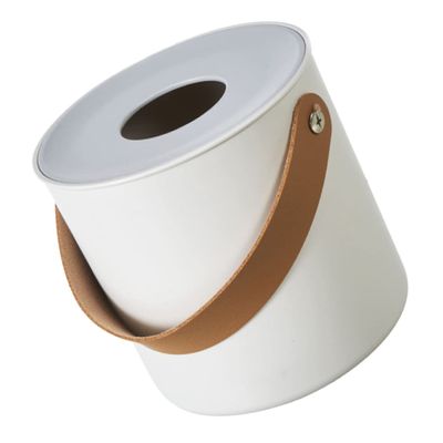 Round ABS and Leather Tissue Box with Non-Slip Pads