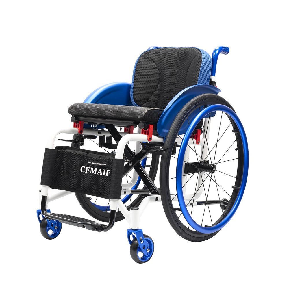 CFMAIF Folding Aluminum Self-Propelled Wheelchair, Blue, 42 cm/16.2 in Seat