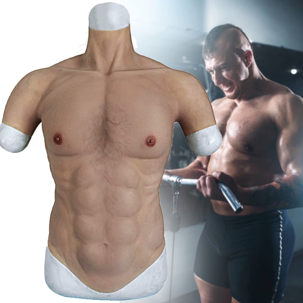 ERSINIAN Silicone Muscle Chest with High Neck, Realistic Male Chest for Cosplay, Halloween and Masquerade Costumes, Caucasian