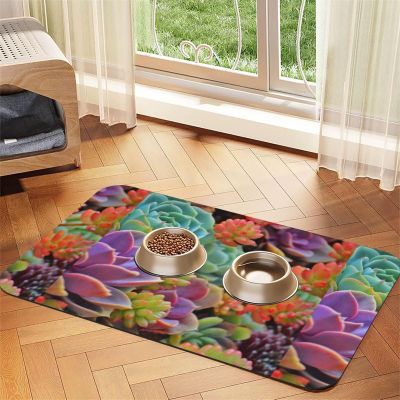 Succulent-Design Waterproof Pet Feeding Mat, 40 x 60 cm