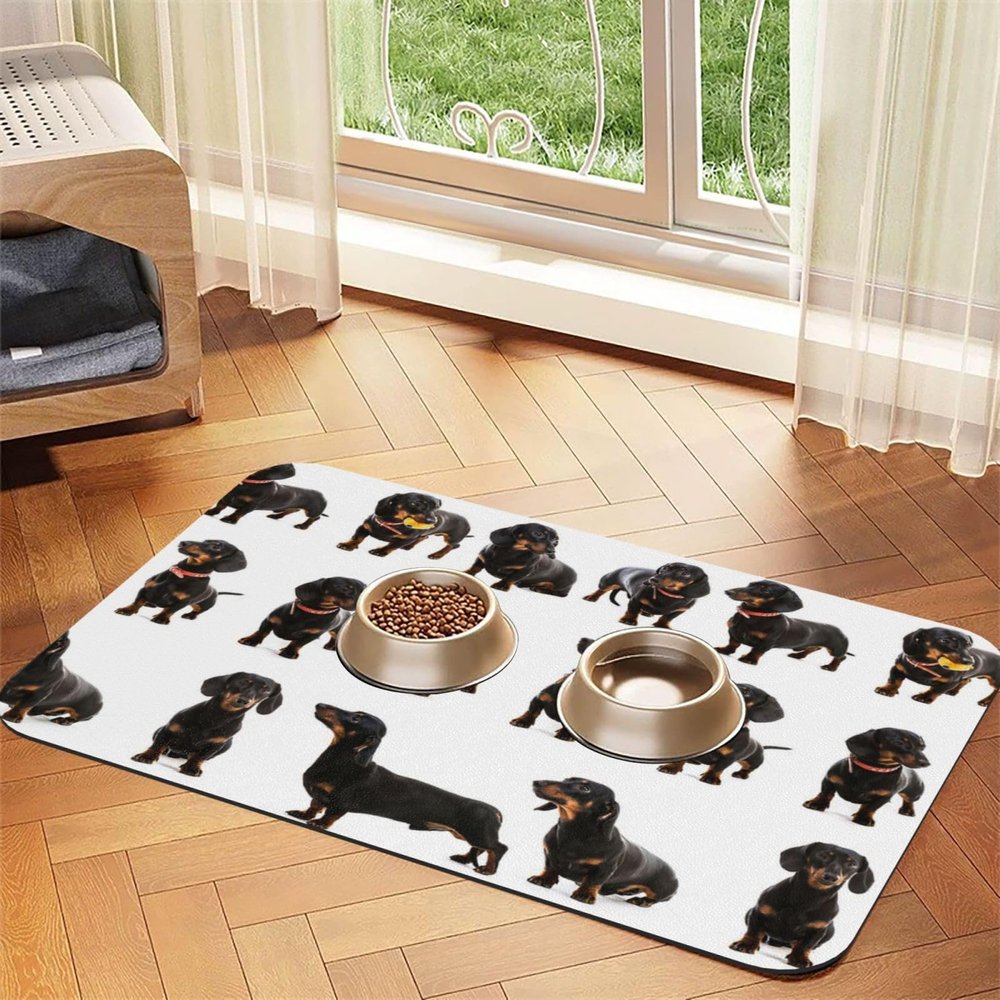 Dog Feeding Mat with Animal Designs, Waterproof PU Leather, 40 x 60 cm