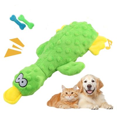 Dog Calming Toy Duck, Yellow Plush Chew Toy for Puppies (Green)