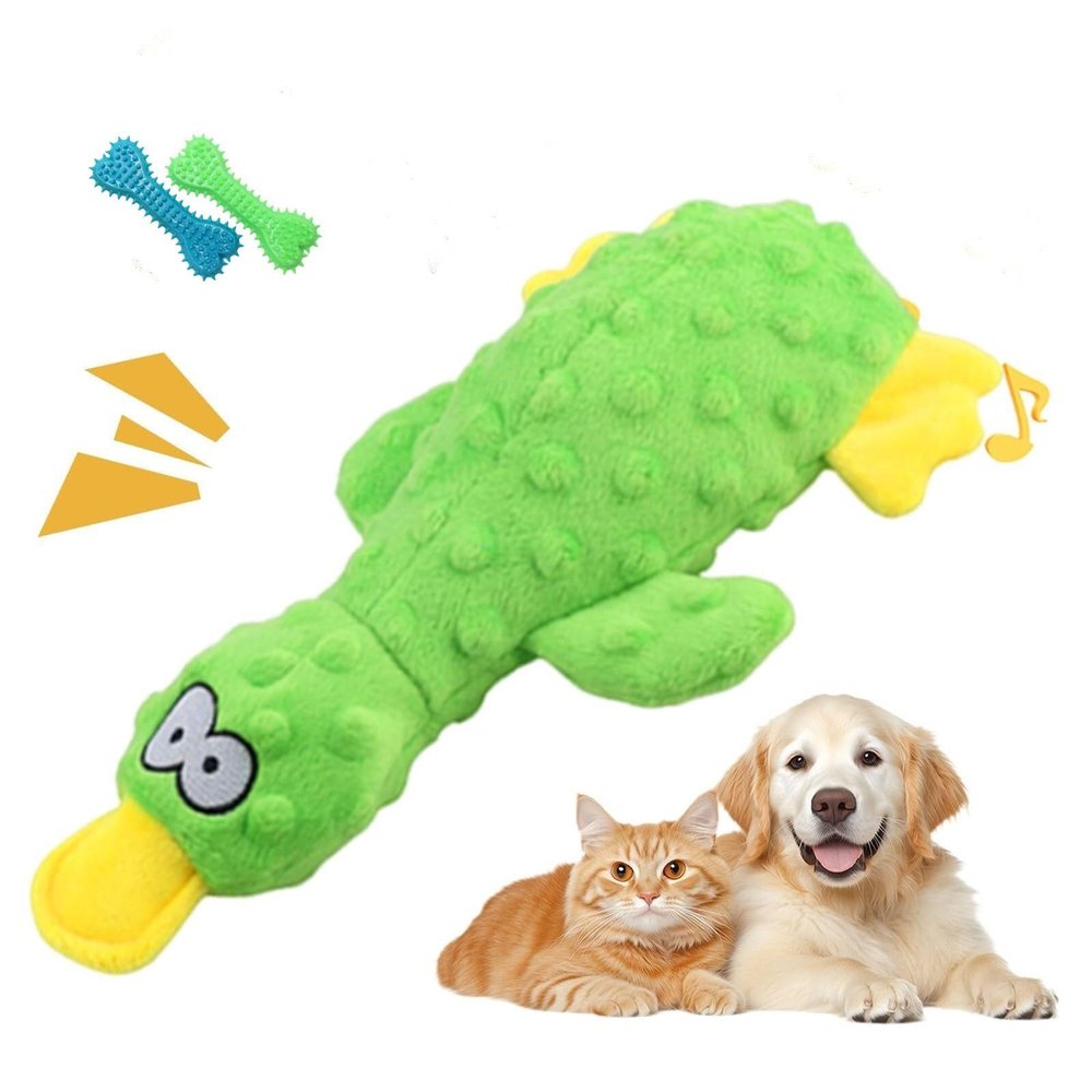 Dog Calming Toy Duck, Yellow Plush Chew Toy for Puppies (Green)