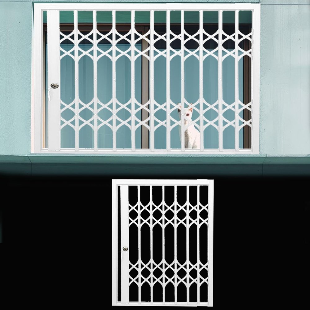 Metal Window Safety Grille for Cats and Pets, Foldable Sliding Window Guard, Break-Resistant, Invisible Mesh Door for Indoor and Outdoor Use (68.6 x 83.8 cm)