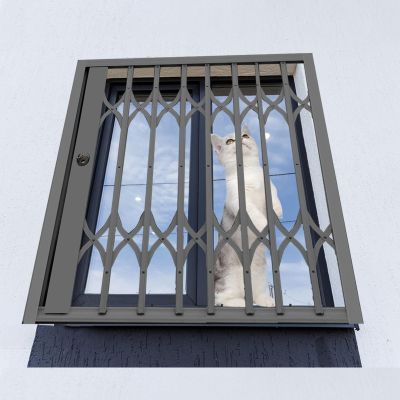 Aluminum Window Safety Grille for Cats, Lockable, Foldable, Expandable, Black, 61–91.5 cm