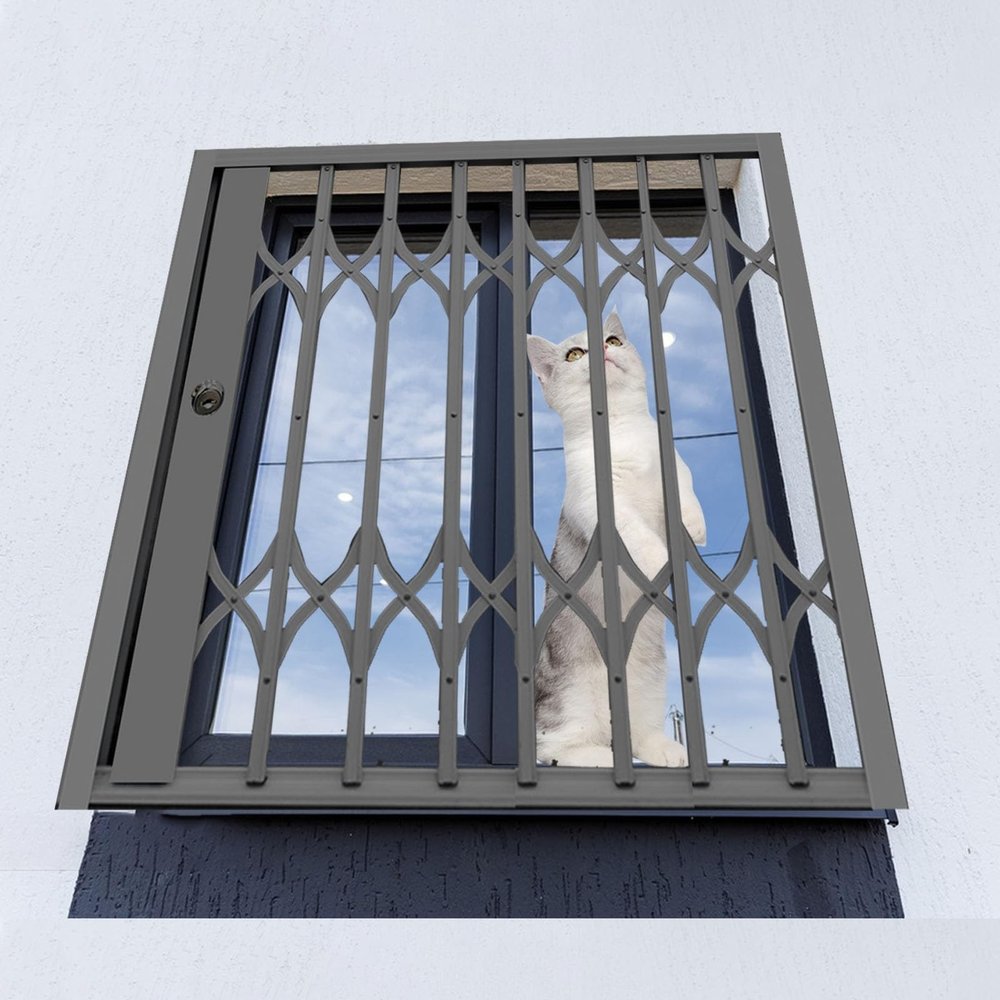 Aluminum Window Safety Grille for Cats, Lockable, Foldable, Expandable, Black, 61–91.5 cm