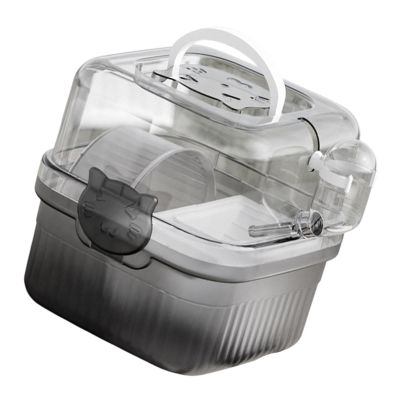 Transparent Hamster Habitat with Exercise Wheel and Water Bottle, Portable Small Animal Carrier, 20 x 20 x 20 cm, White
