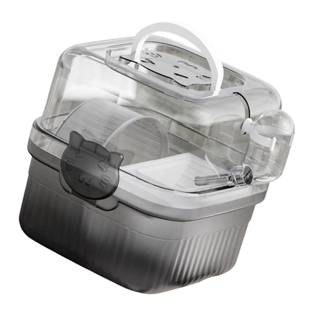 Transparent Hamster Habitat with Exercise Wheel and Water Bottle, Portable Small Animal Carrier, 20 x 20 x 20 cm, White