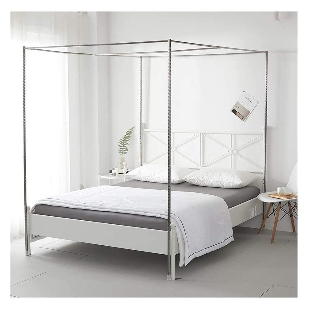 Stylish Metal Canopy Bed Frame with Mosquito Net for Single, Double, King, and Super King Beds (Upgrade 2)