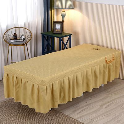 LDLCYCN Yellow 60 x 180 cm (T) Massage Table Bed Skirt with Face Hole, Washable Quilted Spa Table Cover for Beauty Salons, Square/Round Head