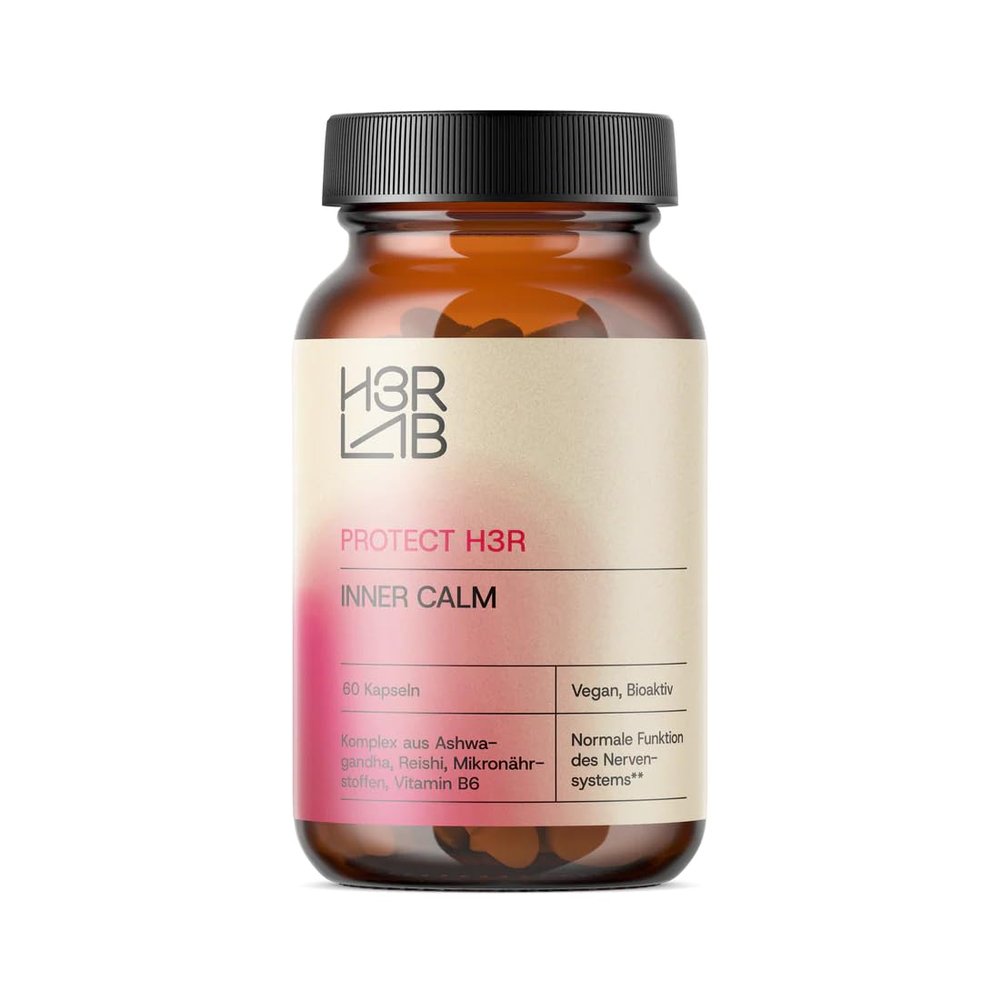 H3R LAB Inner Calm Vegan Ashwagandha Capsules with Reishi & Vitamin B6, High-Strength Formula for Balance & Stress Relief, 60 Capsules