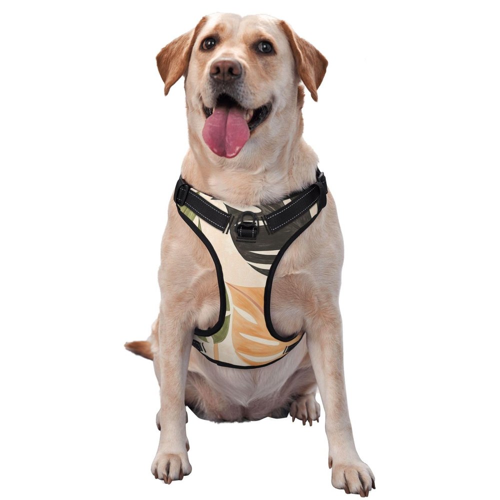 Botanical Print Dog Harness, Boho, No-Pull, Adjustable, Reflective Oxford, Easy Control, Sizes M and L