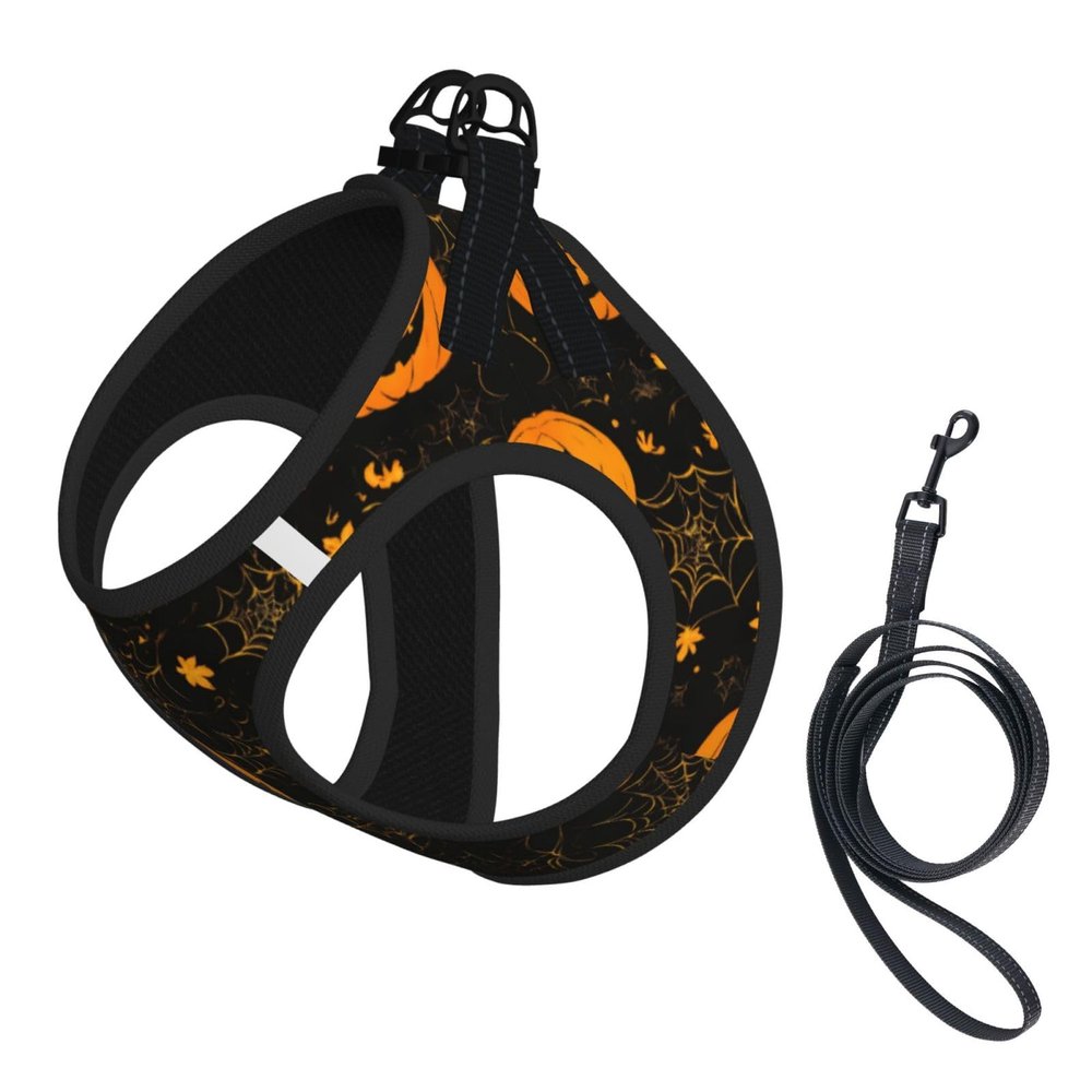 Halloween Pumpkin Print Harness and Leash Set for Cats and Dogs
