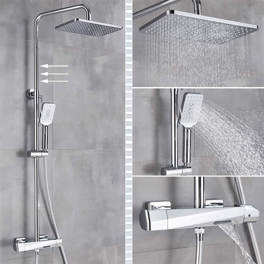Handheld Shower Set, Thermostatic Bath and Shower Faucet, Rain Showerhead, Wall-Mounted, Chrome LWX
