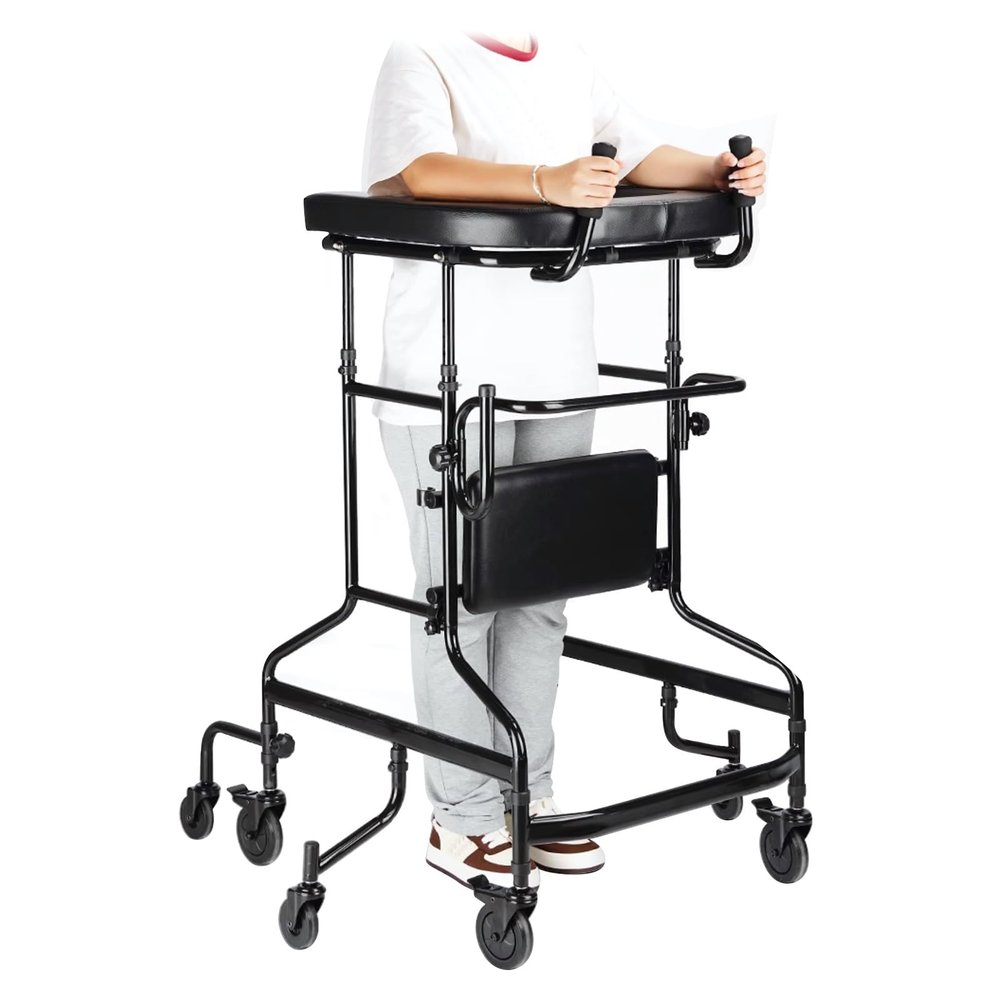 Upright Walker with Seat, 8-Wheel Stability, Folding Mobility Aid for Seniors, 180 kg Capacity
