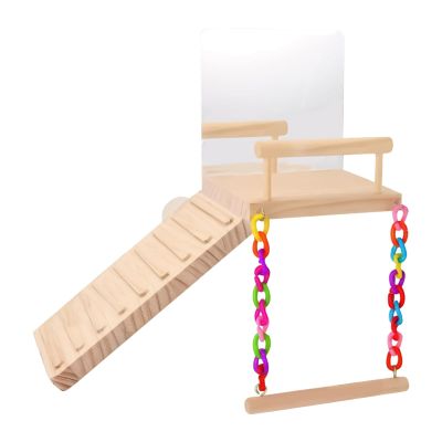 Posciend Bird Cage Toy and Parrot Training Stand with Ladder and Mirror