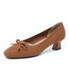 SWDZM Women's Bow-Knit Square-Toe Classic Versatile High-Heel Court Shoes, Brown, EU 36 view 1