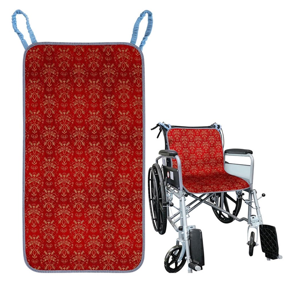 AHUAN Soft Reusable Incontinence Bed Pad with Fixed Straps, Washable Waterproof Pad for Elderly Care, Nursing Home (Red)