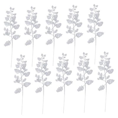BAZEITFLOW 10 Artificial Christmas Leaves with Silver Glitter