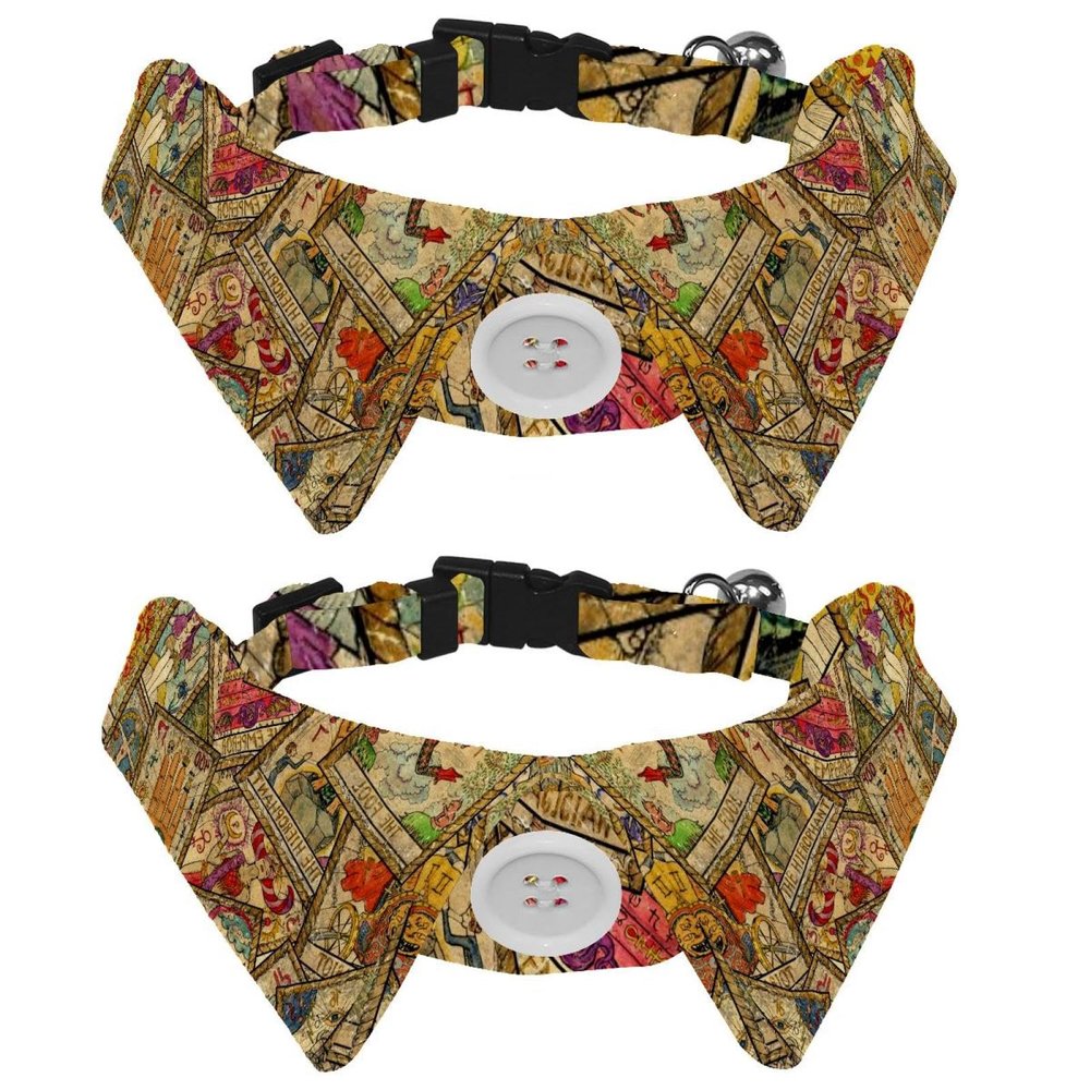 Pet Collar with Bow Tie and Bell, Colorful Tarot Cards, Adjustable Design, 2 Pack