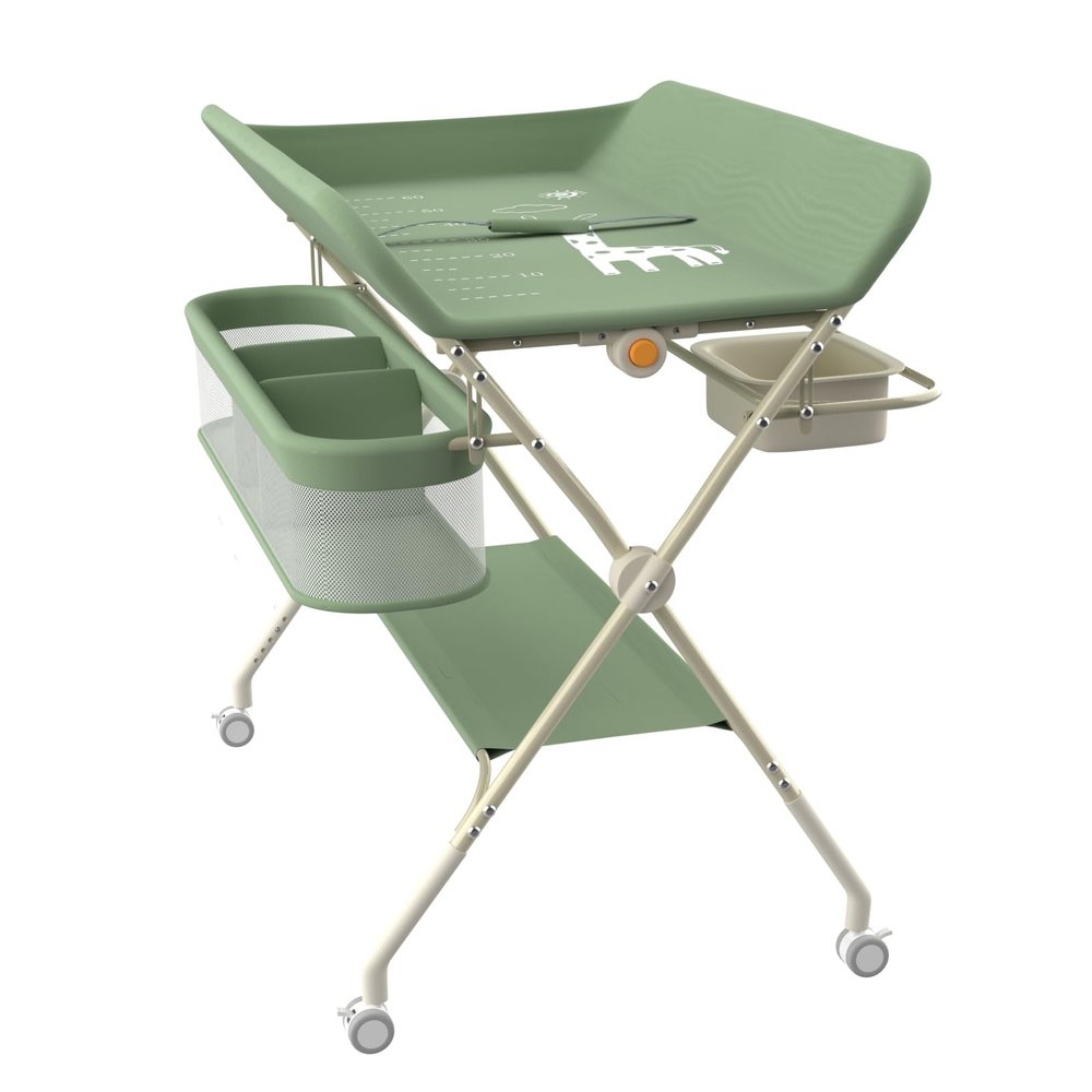 3-in-1 Foldable Baby Changing Table with Wheels, Height-Adjustable, Holds up to 25 kg, Green