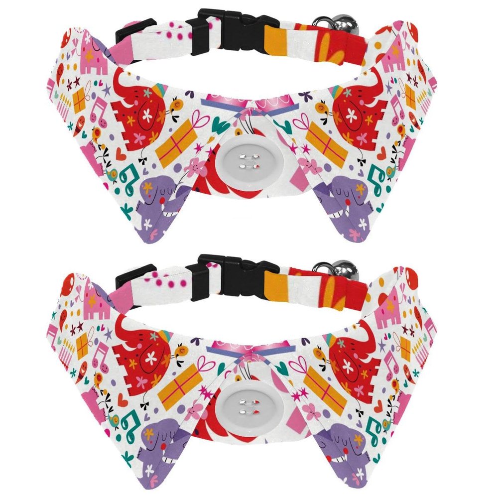Dog Collar with Bow Tie and Bell, Adjustable Shirt-Collar Design, for Small Pets, 2 Pieces