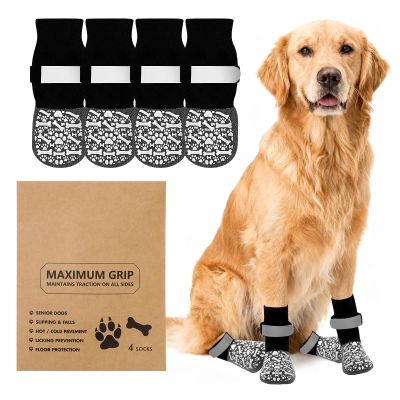 QKURT Anti-Slip Dog Socks, 2 Pairs Adjustable Dog Shoes