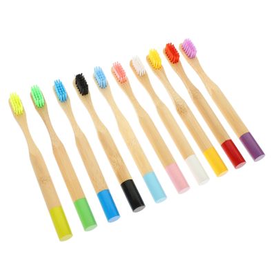 10 Bamboo Children's Toothbrushes with Non-Slip Handles