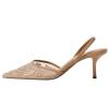 Women's Mesh Embroidered Pointed-Toe String-Bead Slingback Heels (40) view 1