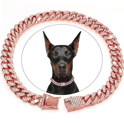 Cuban Dog Necklace with Zirconia Diamonds Rose Gold 20 cm (8 inches)