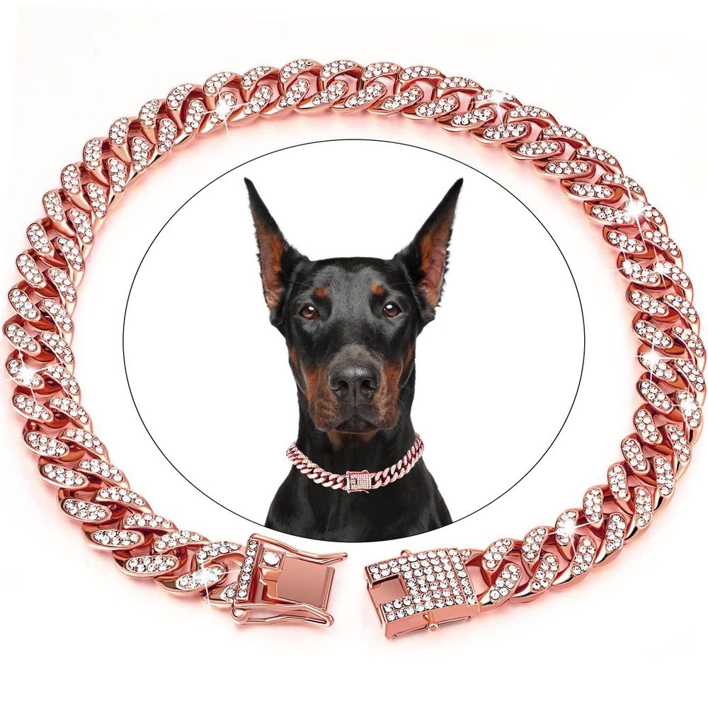 Cuban Dog Necklace with Zirconia Diamonds Rose Gold 20 cm (8 inches)