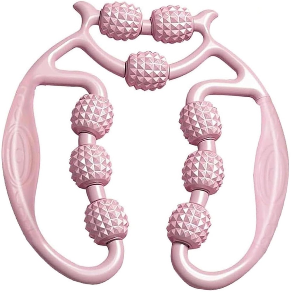 9-Roller Leg Clamp, Handheld Ring Shaped Massager (Pink)
