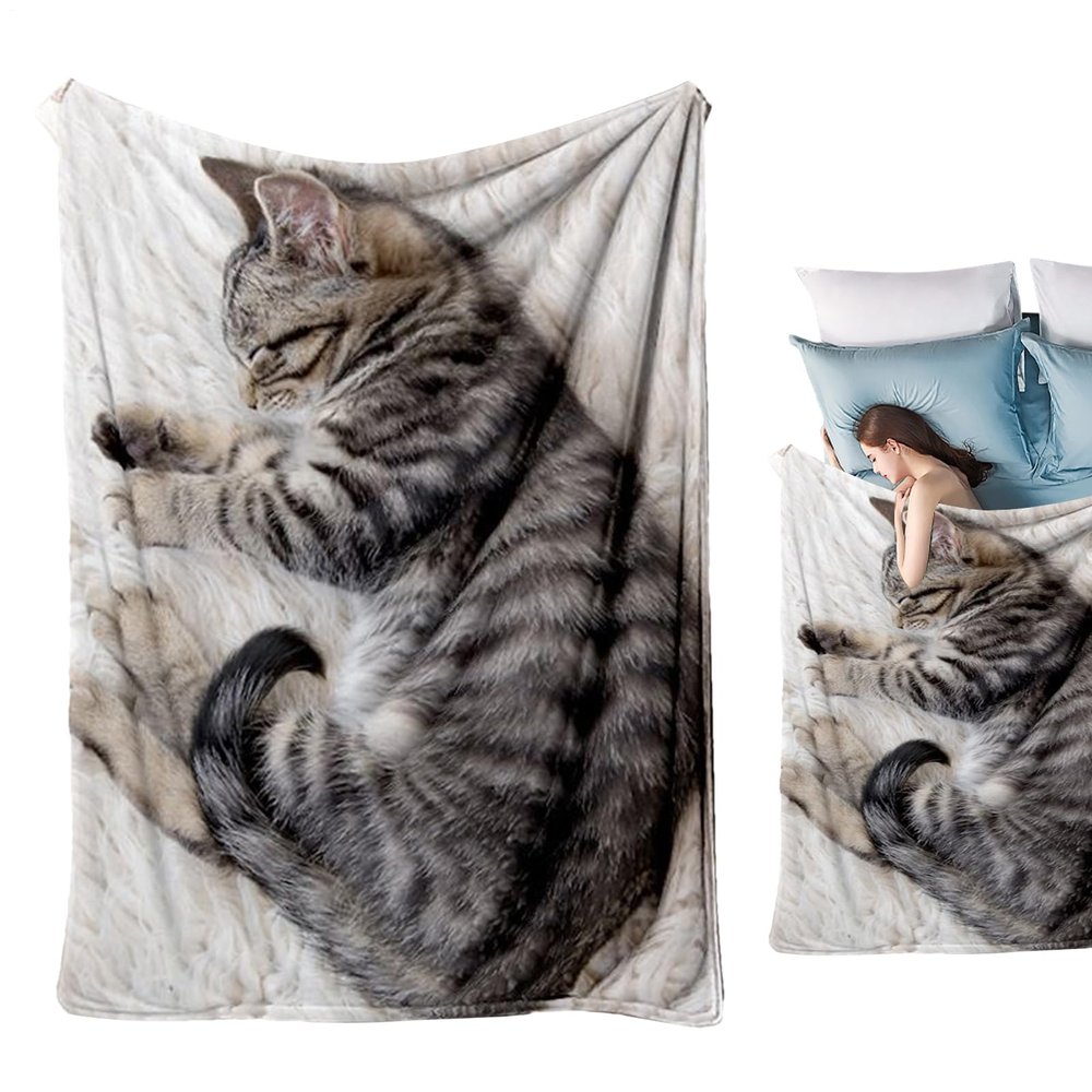 Soft Sofa Throw Blanket with Cat Print
