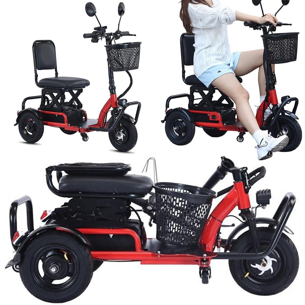 Compact 3-Wheel Folding Electric Mobility Scooter with Front Basket