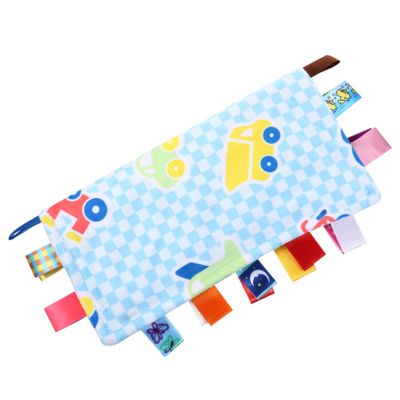 1-Piece Plush Tag Blanket with Colorful Ribbons