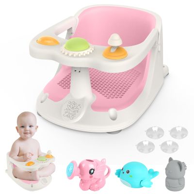 Aragallant Baby Bath Seat from 6 Months, Bath Seat with 4 Strong Suction Cups, Non-Slip Baby Bath Seat with Toys, Safe Bath Chair for Toddlers (Pink)