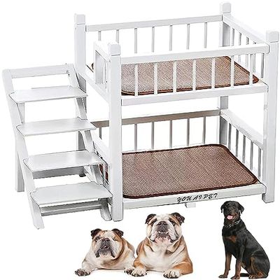 Dog Bunk Bed with Stairs - Removable Double-Layer Pet Bed for Dogs and Cats
