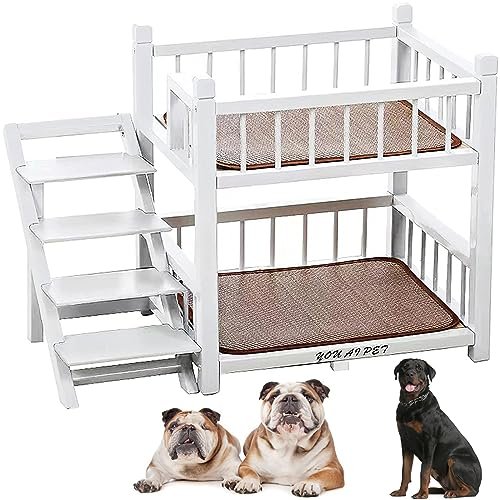 Dog Bunk Bed with Stairs - Removable Double-Layer Pet Bed for Dogs and Cats