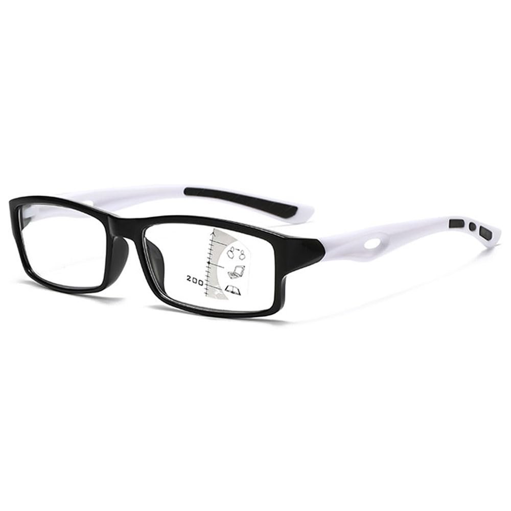 VEVESMUNDO Progressive Multifocal Reading Glasses with Blue-Light Filter, Rectangular, for Men and Women, 1 Pair, Black & White, +2.0