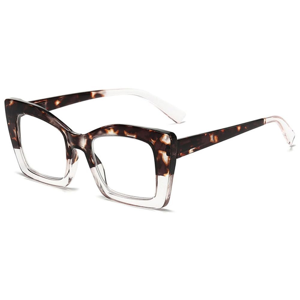 VEVESMUNDO Women's Cat-Eye Blue-Light-Filtering Glasses, No Prescription, Brown & Transparent