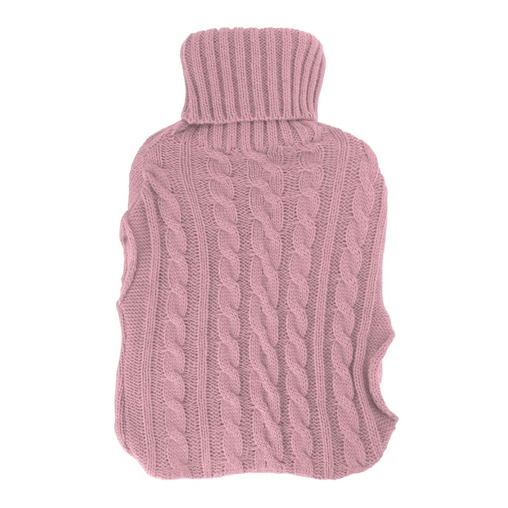 Bonbela 2,000 mL Rubber Hot Water Bottle Heating Pad, Burst-Resistant, with Removable Knitted Cover, Pink