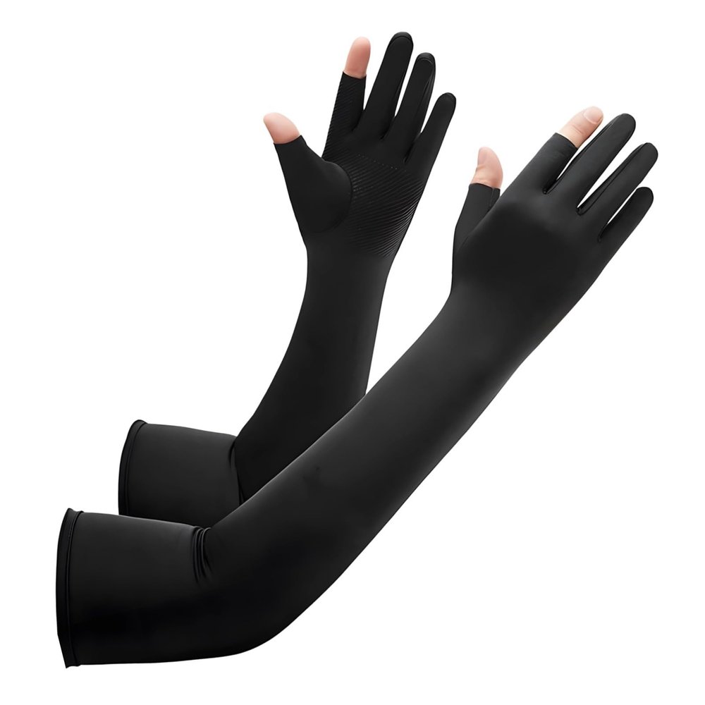 Machify Men's UV Arm Sleeves, Ice Silk Compression, Black, 50 cm, Fits 26–31 cm Arms