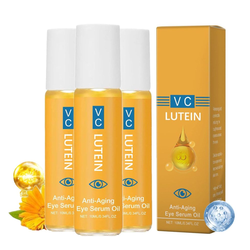 Lutein Anti-Wrinkle Eye Serum and Oil for Dark Circles, Eye Bags, and Puffiness (3-Piece Set)