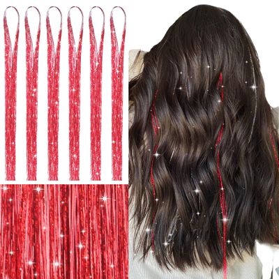 WENNALIFE Red Hair Tinsel Extensions, 120 cm