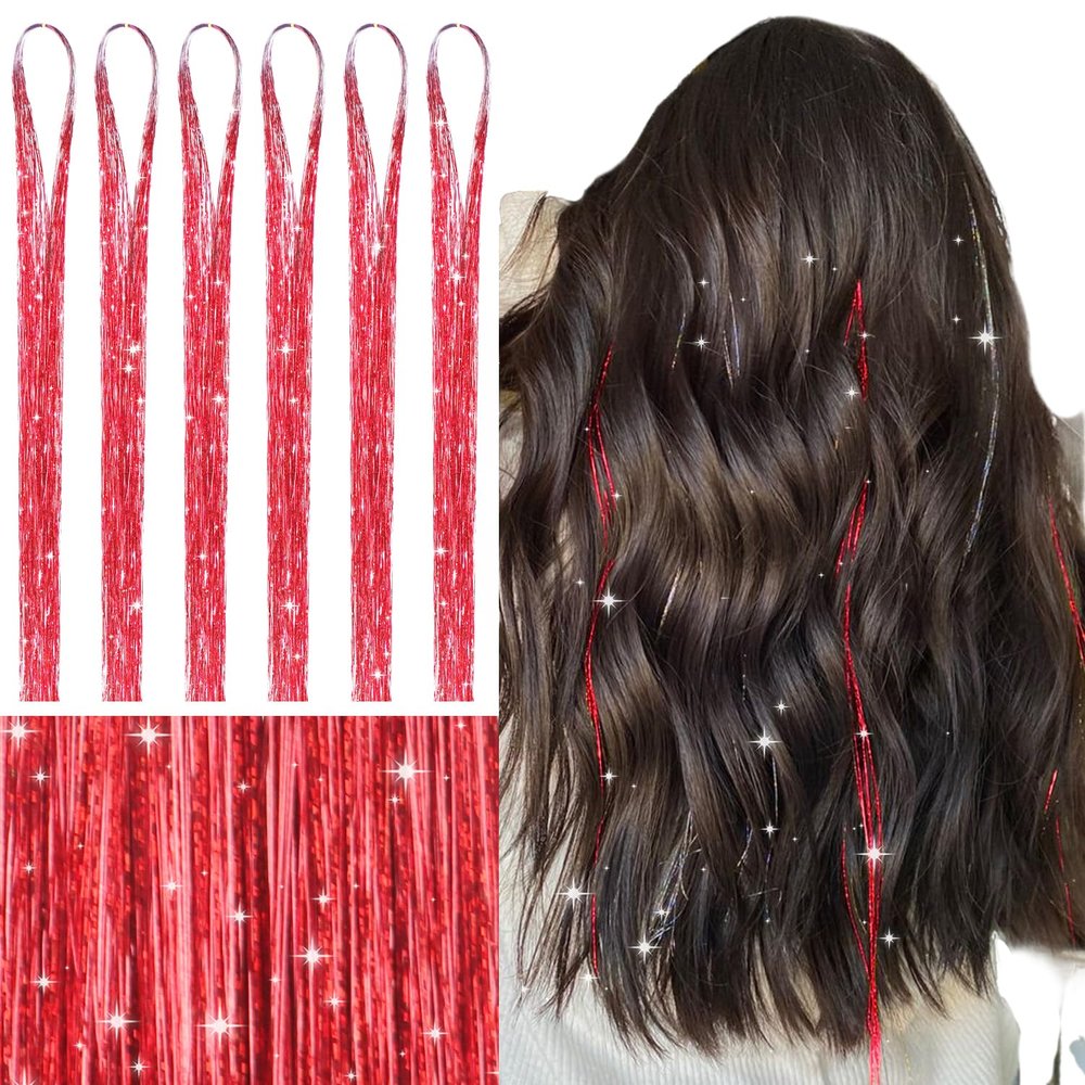 WENNALIFE Red Hair Tinsel Extensions, 120 cm